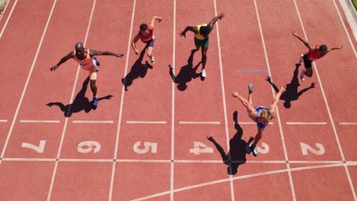 Racers at the start line on a track