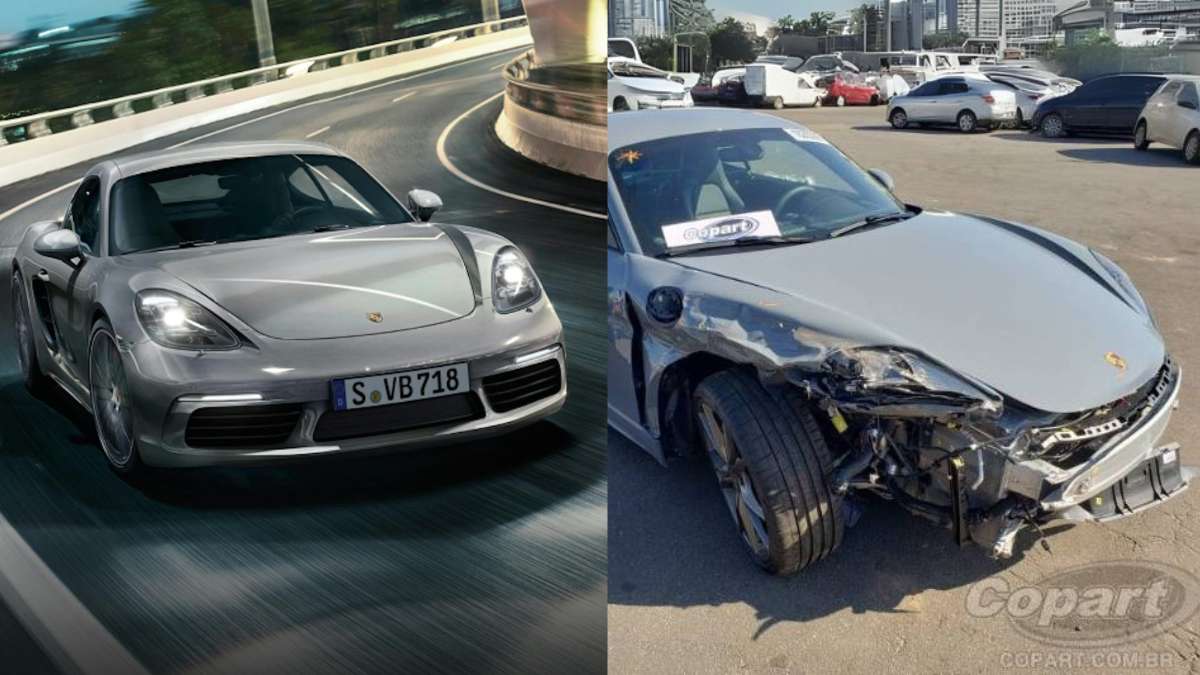 Porsche 718 Cayman 2024 - Divulgação Porsche / Porsche 718 Cayman 2024 em leilão - Divulgação Copart
