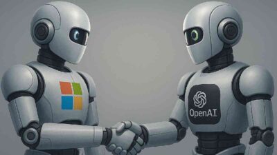 Robôs da Microsoft e da Open IA, dona do ChatGPT, apertam as mãos