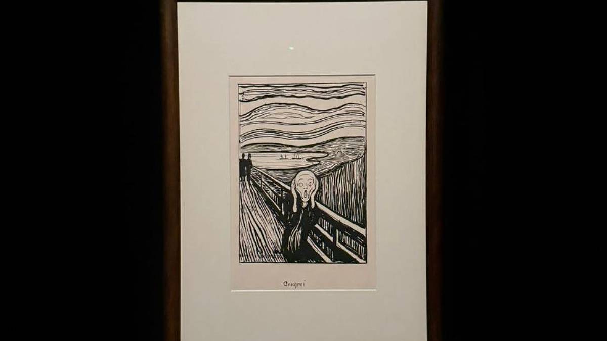 Foto do quadro "O grito", de Edvard Munch. Uma das versões da obra, em preto e branco, está exposta no Museu Munch, em Oslo, na Noruega.