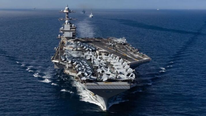 Travessia do USS Gerald R. Ford pelo Estreito de Gibraltar no início de outubro, junto de navios espanhóis e marroquinos • Facebook/USS Gerald R. Ford - CVN 78