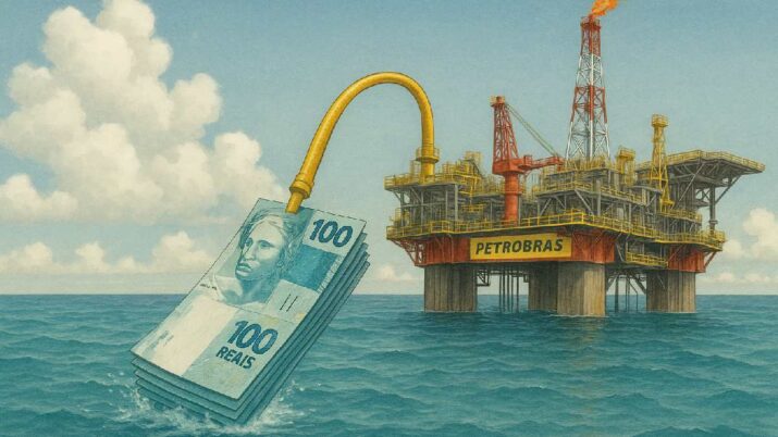 Plataforma de petróleo da Petrobras PETR4 retirando notas de dinheiro do mar