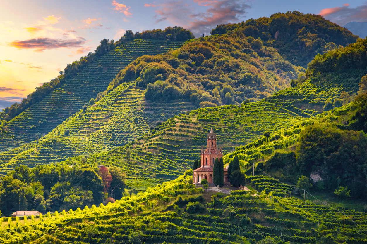 As colinas de Prosecco na Itália