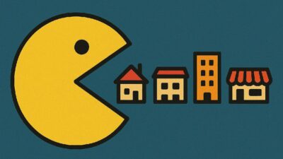 Ilustração do Pacman comendo imóveis