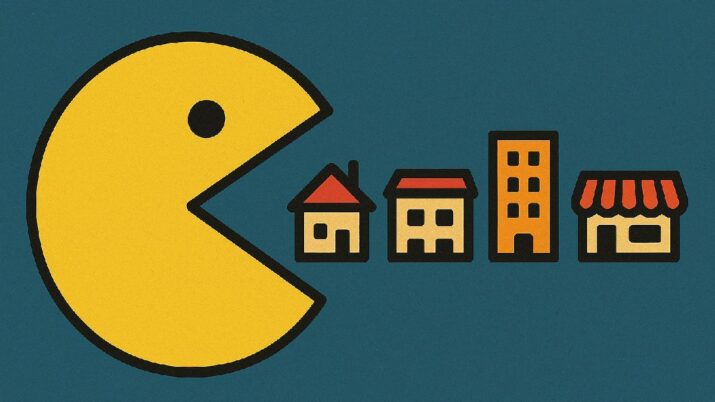 Ilustração do Pacman comendo imóveis
