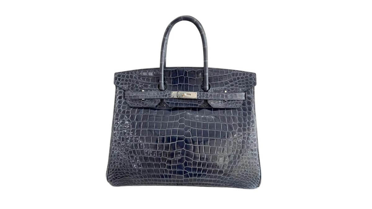 Bolsa Hermès Birkin 35 Croco Azul Marinho, vendida no Peguei Bode
