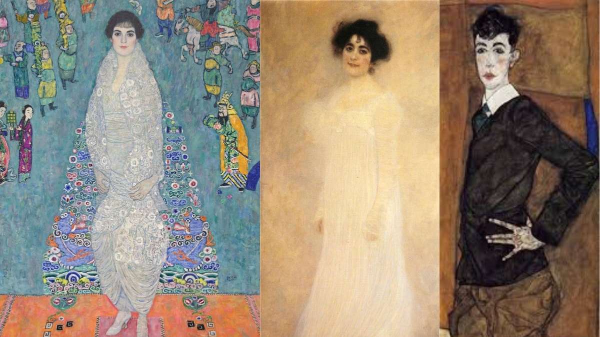 Os 3 retratos da família Lederer que sobreviveram ao incêndio; Retrato de Elisabeth Lederer e Retrato de Serena Lederer, de Gustav Klimt, e o Retrato de Erich Lederer, de Egon Schiele