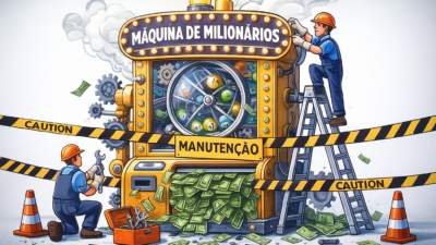 Máquina de milionários das loterias em manutenção.