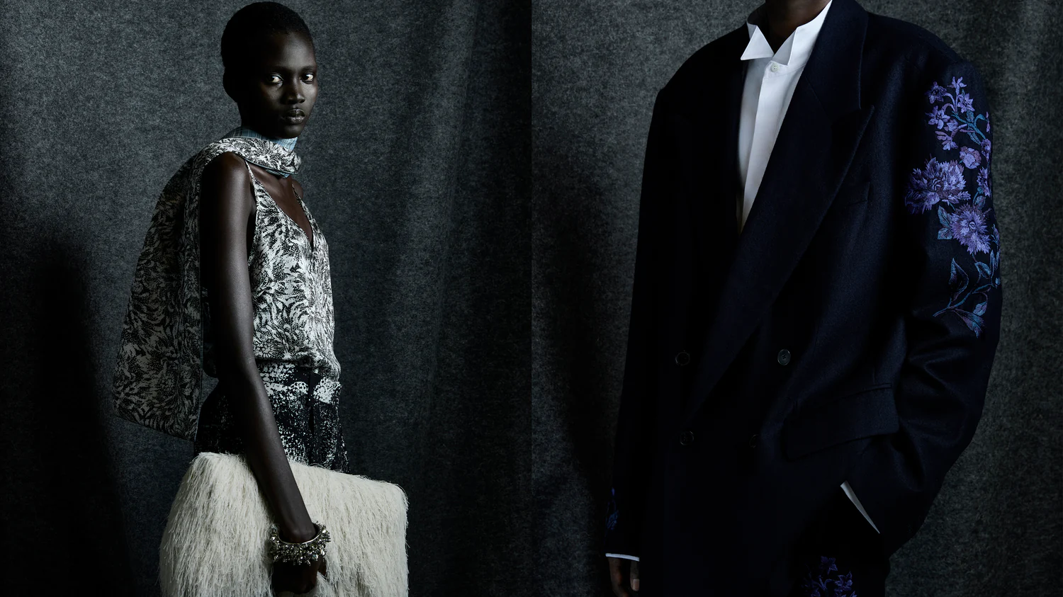 Nas peças de alto inverno 2025 de Dries Van Noten, está presente seu trabalho inovador com estamparia