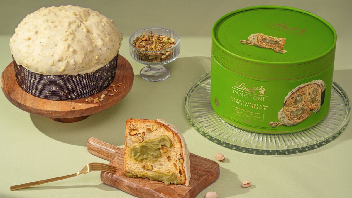 Panettone Triplo O Pistache com Chocolate Branco, da Lindt