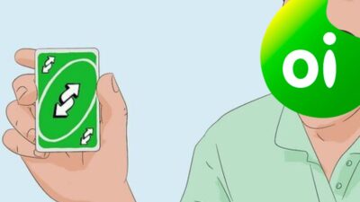 O arquivo contém uma ilustração de uma pessoa segurando uma carta de jogo Uno com o símbolo de "inverter" e um logotipo da operadora de telecomunicações Oi substituindo o rosto da pessoa.