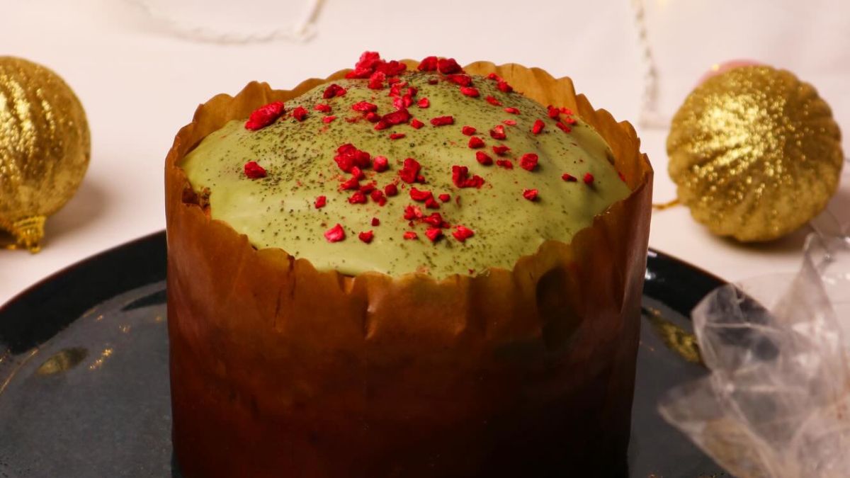 O Panetone de matcha com ganache de yuzu, da Hanami Confeitaria 