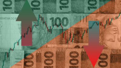brazil money – green and yellow colors, stock exchange and national banknotes