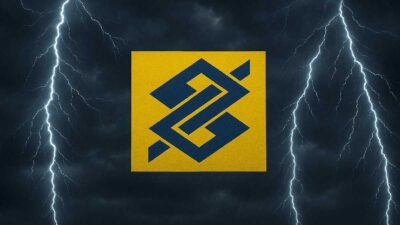 Raios e nuvens escuras de uma tempestade emolduram o logo do Banco do Brasil (BBAS3)