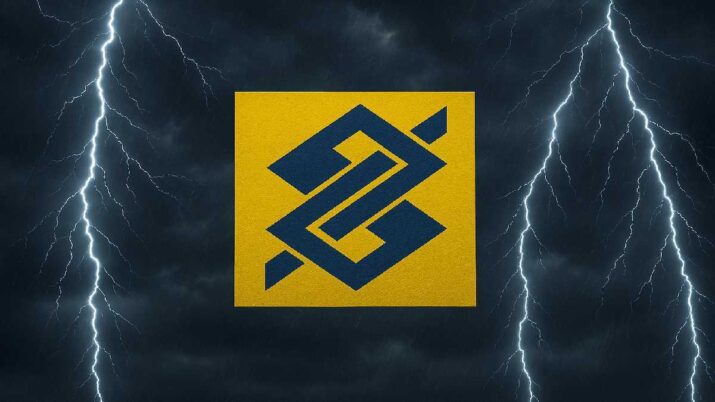 Raios e nuvens escuras de uma tempestade emolduram o logo do Banco do Brasil (BBAS3)