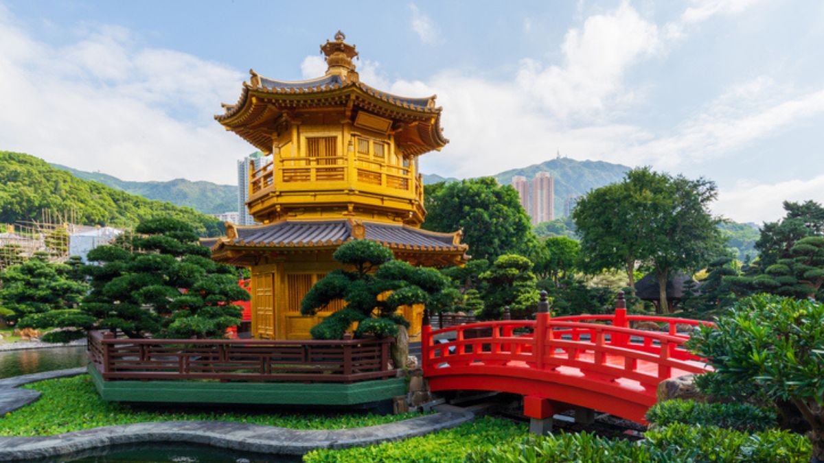 O Pavilhão Dourado em Nan Lian Garden, em Hong Kong