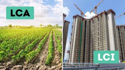 Plantação do agronegócio e construção de um prédio