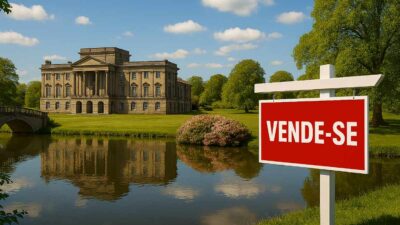 Imagem gerada por inteligência artificial com uma casa inglesa à venda no século 19