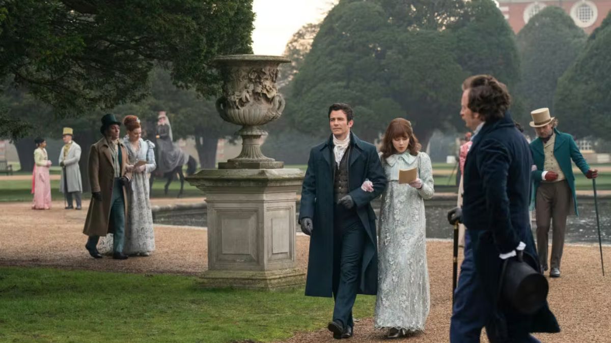 Benedict (Luke Thompson) e Eloise (Claudia Jessie) no The Great Fountain Garden