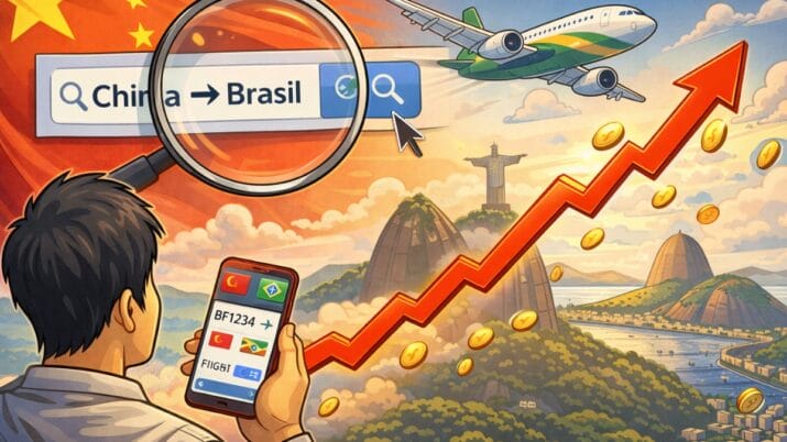 Alta nas buscas por voos da China ao Brasil após isenção de visto