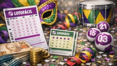 Imagem criada por inteligência artificial para ilustrar o sorteio da Lotofácil no Carnaval.