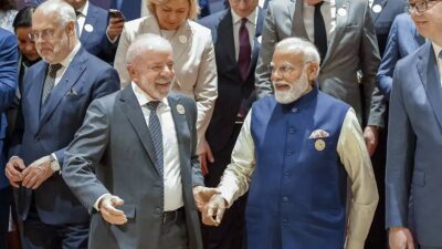 Presidente da República, Luiz Inácio Lula da Silva e o Primeiro Ministro da Índia, Narendra Modi, durante a Fotografia oficial de Chefes de Estado, Chefes de Governo e Ministros, no Centro de Convenções Bharat Mandapa. Nova Délhi - Índia