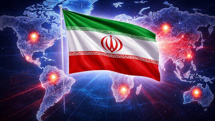 Imagem gerada por IA traz o mapa mundi e a bandeira do Irã ao centro