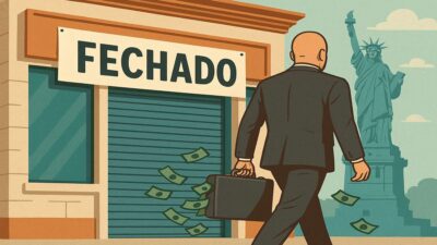 Empresário sai de loja fechada com mala de dinheiro.