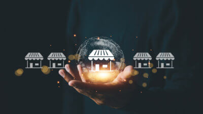 Franchise marketing concept. Businessman hand touching inscription Franchise marketing system , Franchise business or marketing expansion for growth.