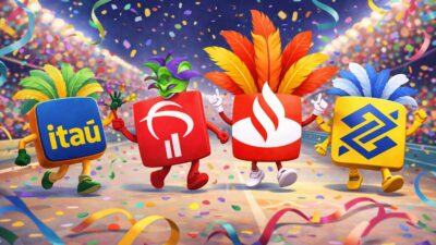 logo dos principais bancos em um bloco de carnaval