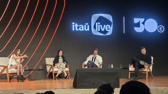Sarah Oliveira, Juliana Cury, Pepeu Corrêa e Rodrigo Montesano no anúncio do Itaú Live