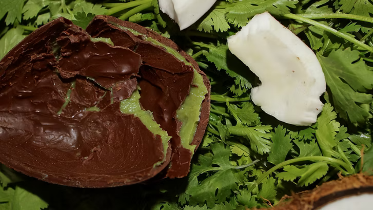 Ovo com brigadeiro de coentro e coco da Caza Chocolates é uma das novidades inusitadas de 2026