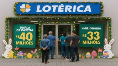 Fachada de casa lotérica anuncia dos prêmios mais altos da semana, sem a Mega-Sena.