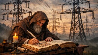 escritor da idade média linhas de transmissão de energia elétrica