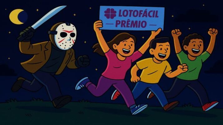 Personagem Jason, do filme Sexta-Feira 13, corre atrás dos ganhadores da Lotofácil.