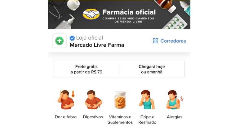 Interface compra de medicamentos no Mercado Livre