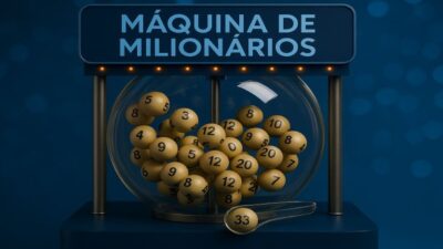Máquina de milionários com bolas de loteria dentro.