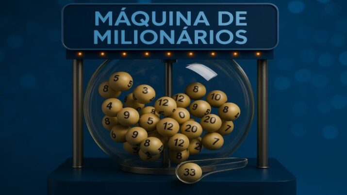 Máquina de milionários com bolas de loteria dentro.