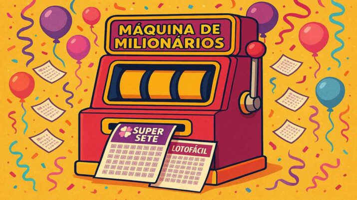 Máquina de milionários expele bilhetes de loterias.