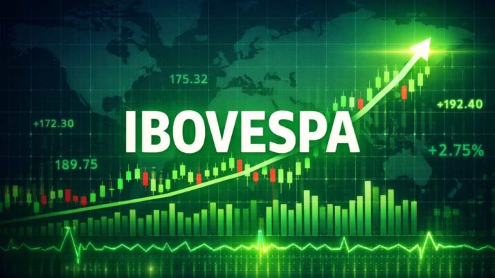 Gráfico de ações em alta com a palavra ibovespa no centro