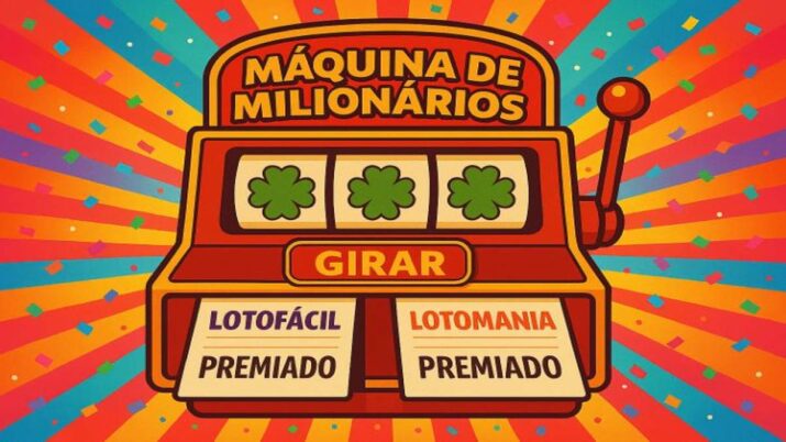 Máquina de milionários expele bilhetes da Lotofácil e da Lotomania.
