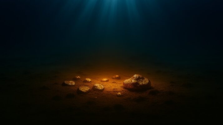 Pepitas de ouro no fundo do mar.