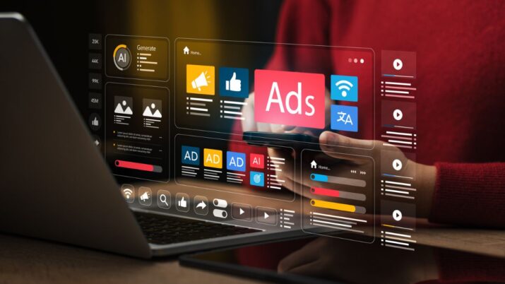 Ilustração que representa publicidade digital, marketing e anúncios