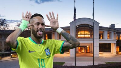 Montagem de Neymar em frente ao hotel que hospedará a seleção brasileira