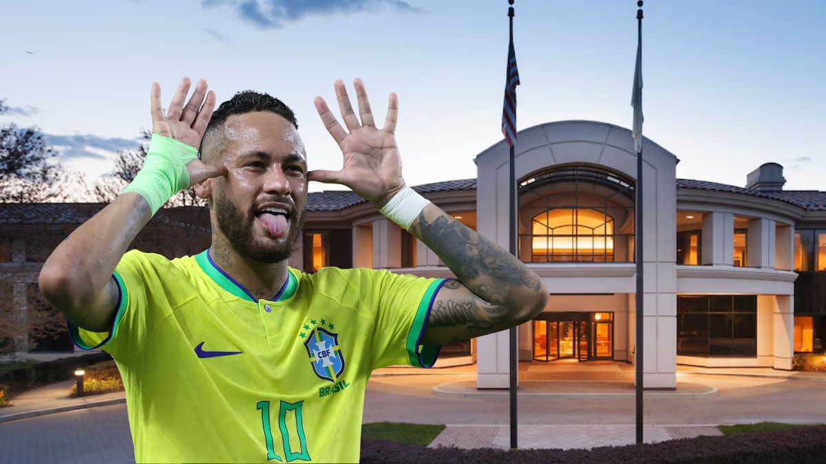 Montagem de Neymar em frente ao hotel que hospedará a seleção brasileira