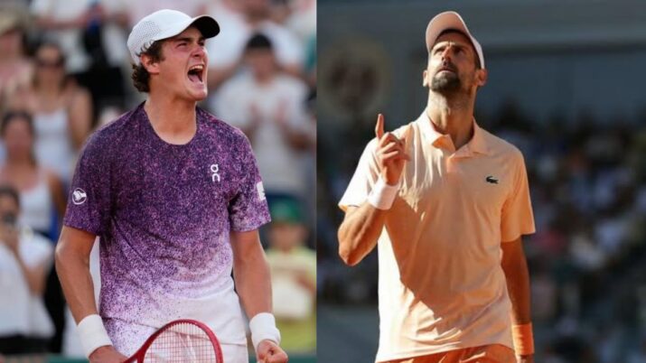 João Fonseca do lado esquerdo e Novak DJOKOVIC DO LADO DIREITO