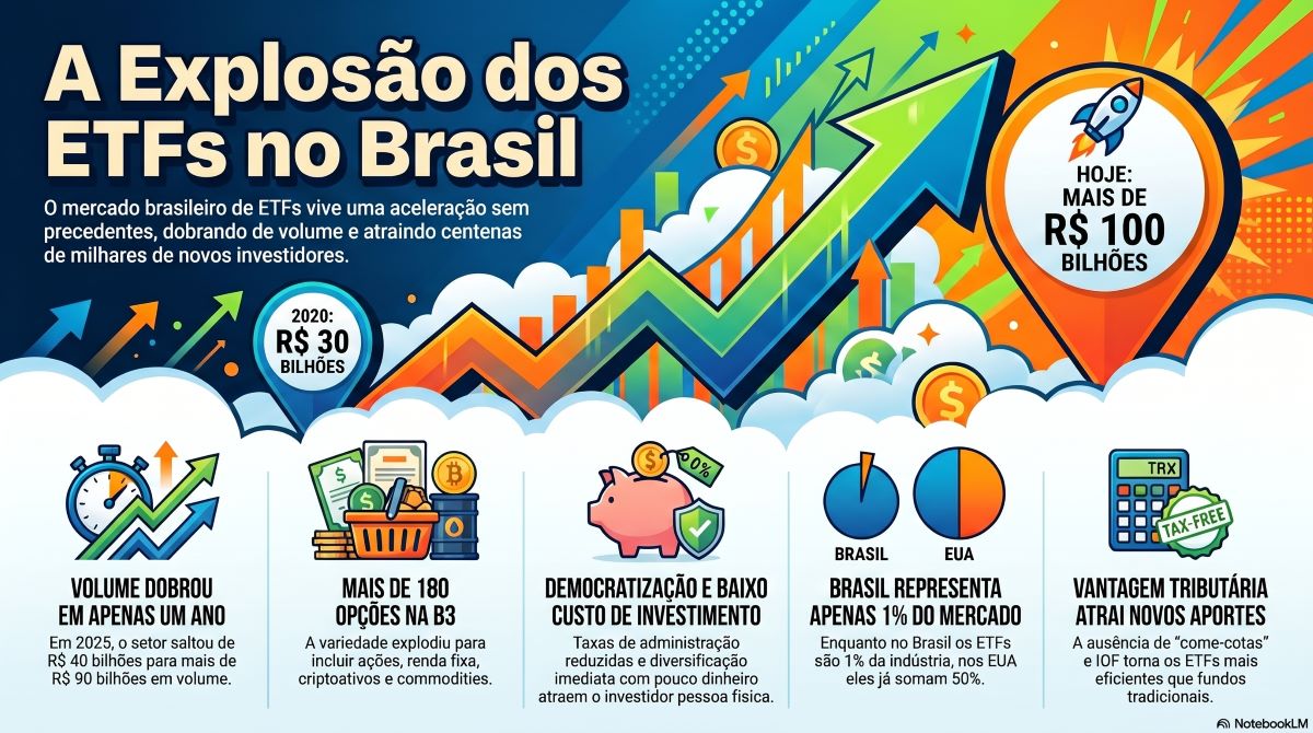 Infográfico sobre o crescimento da indústria de ETFs no Brasil a partir de 2020