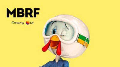 MBRF (MBRF3): ilustração de personagem da Sadia com capacete e elementos visuais das marcas Marfrig e BRF