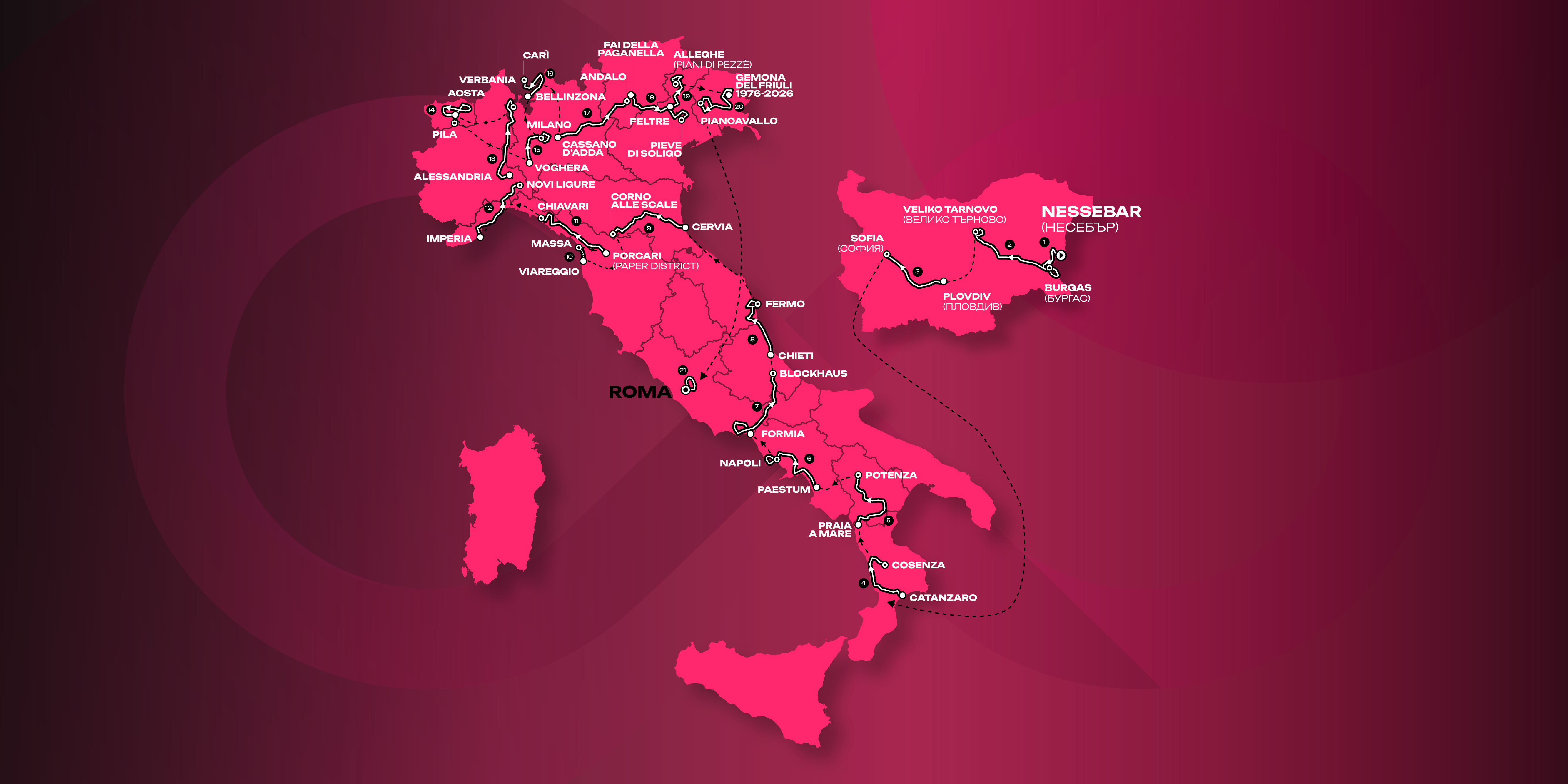 Rota do Giro D'Italia começa na Bulgária, passa pela Suíça e termina em Roma