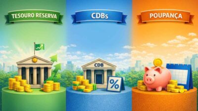 Imagem comparativa entre o Tesouro Reserva, CDB e Poupança